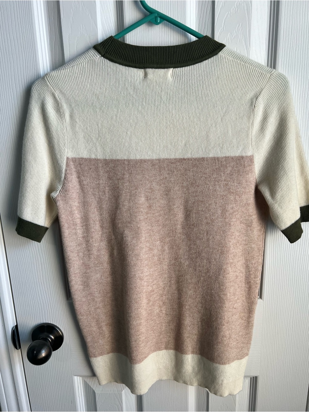 Roolee Cream Ribbed Top with Olive Trim - Picture 5 of 5